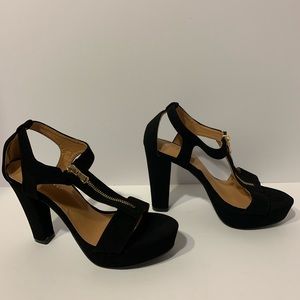 FOREVER black zipper open toe scrappy platform heels women’s size 7.5 Wednesday